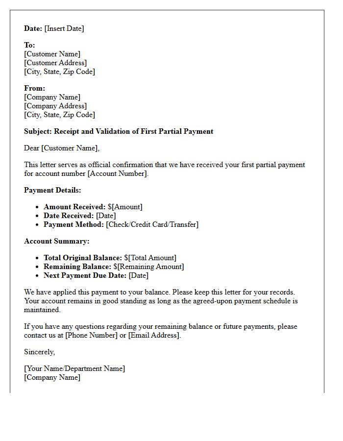 First Partial Payment Receipt and Validation Letter