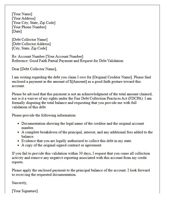 Good Faith Partial Payment and Validation Notice Letter