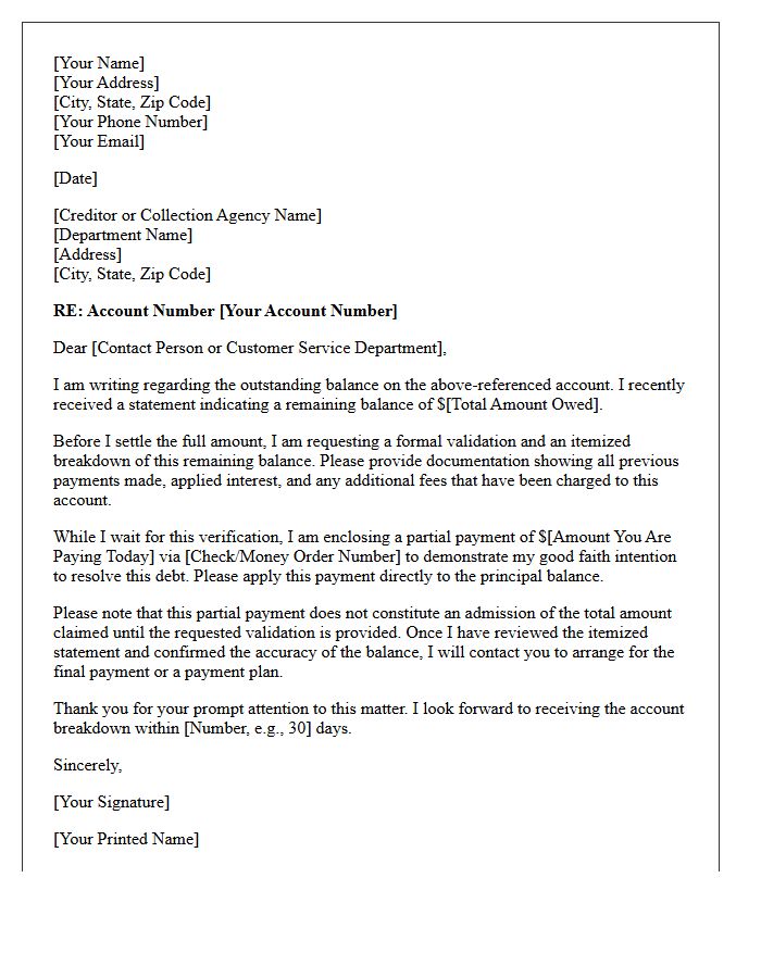 Remaining Balance Validation and Partial Payment Letter
