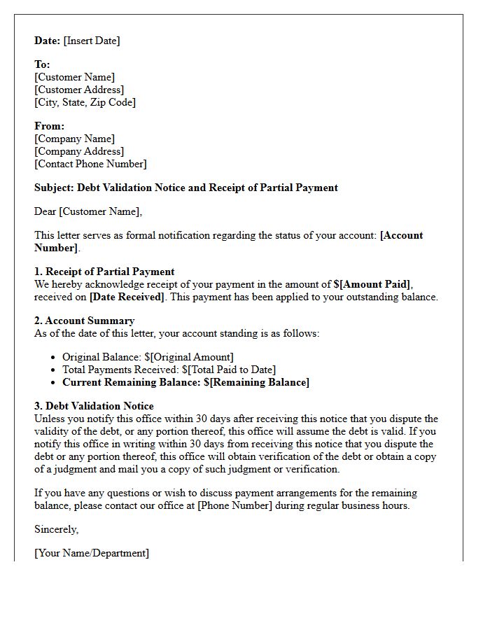 Validation Notice and Partial Payment Receipt Letter