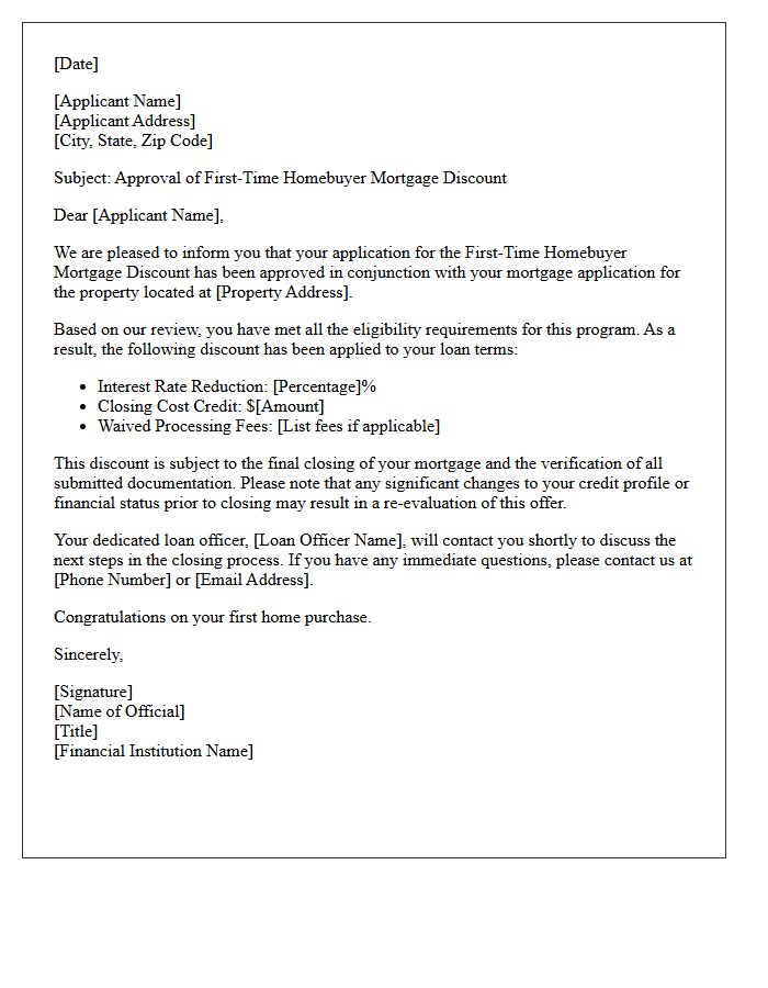 Approval Letter for First-Time Homebuyer Mortgage Discount