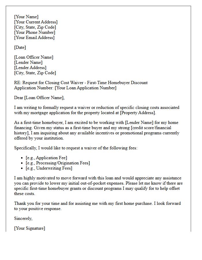 Closing Cost Waiver Letter for First-Time Homebuyer Mortgage Discount