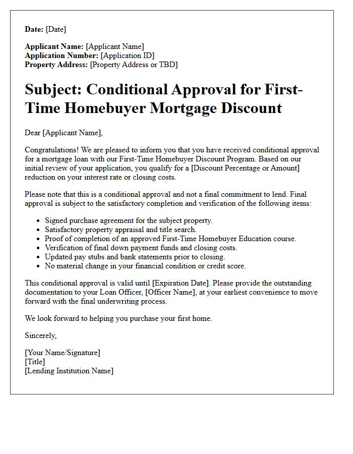 Conditional Approval Letter for First-Time Homebuyer Mortgage Discount