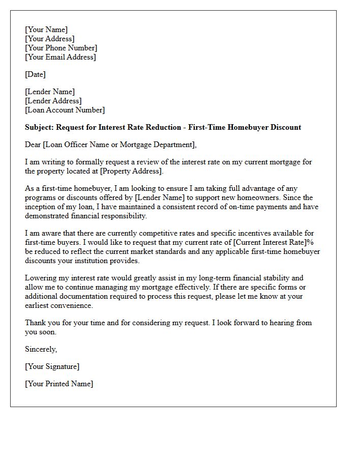 Interest Rate Reduction Letter for First-Time Homebuyer Mortgage Discount