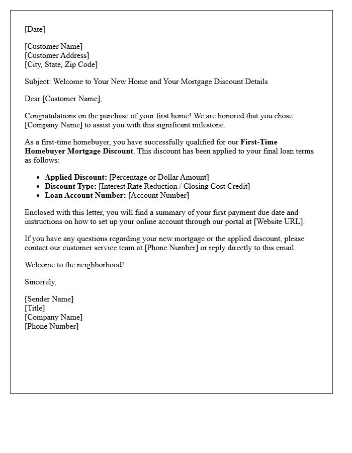 Post-Closing Welcome Letter for First-Time Homebuyer Mortgage Discount