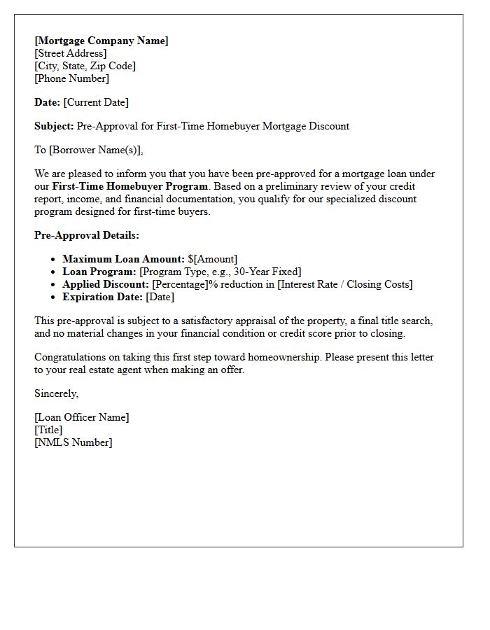 Pre-Approval Letter for First-Time Homebuyer Mortgage Discount