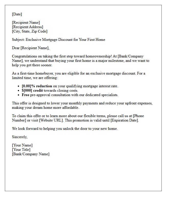 Promotional Offer Letter for First-Time Homebuyer Mortgage Discount