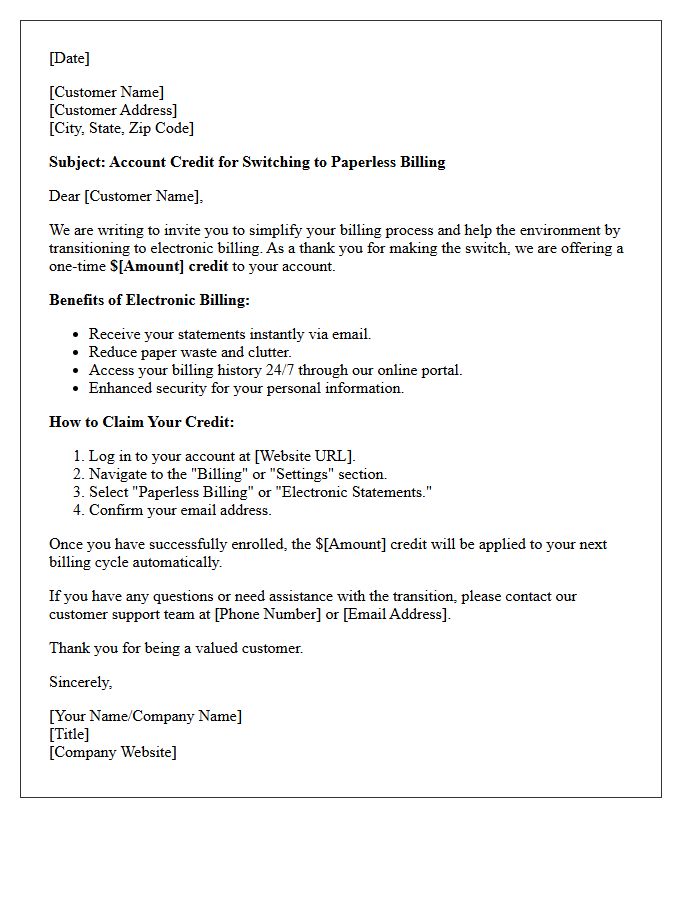 Account Credit Electronic Billing Transition Letter