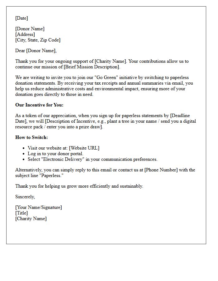 Charity Donation Paperless Statement Incentive Letter