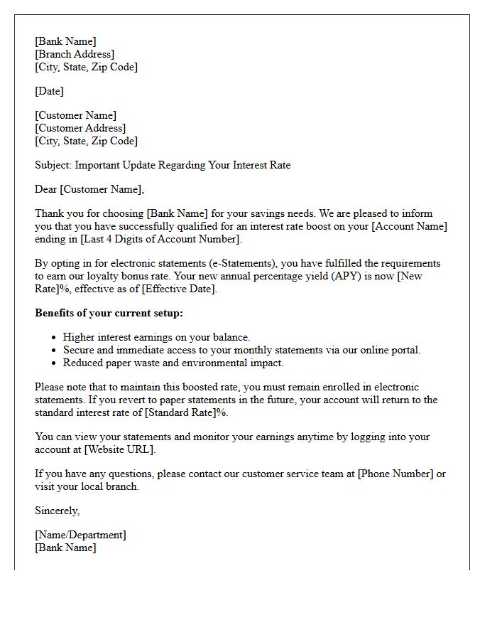 Interest Rate Boost Electronic Statement Letter