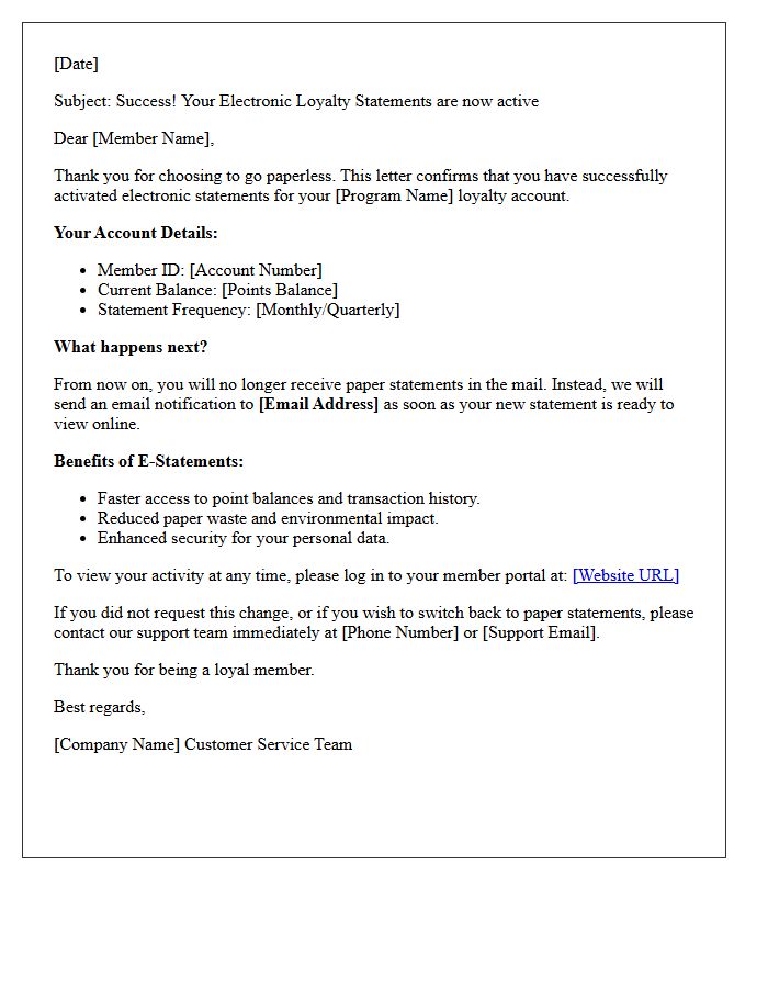 Loyalty Points Electronic Statement Activation Letter
