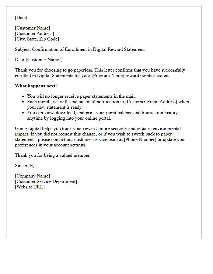Reward Points Digital Statement Enrollment Letter