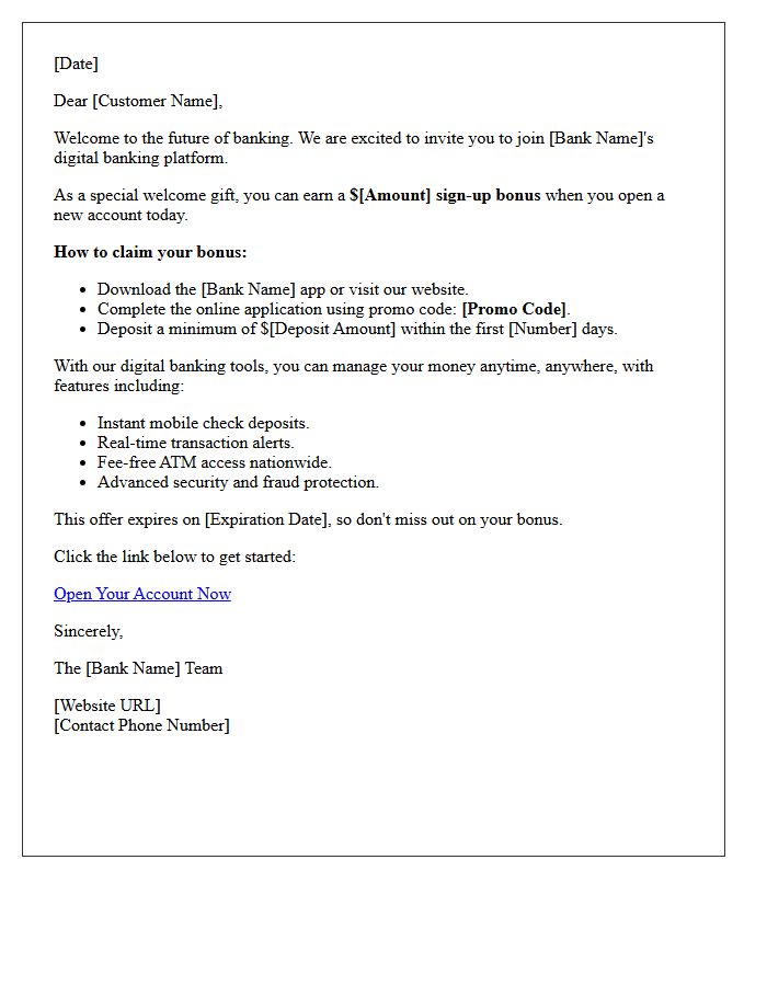 Sign-Up Bonus Digital Banking Invitation Letter