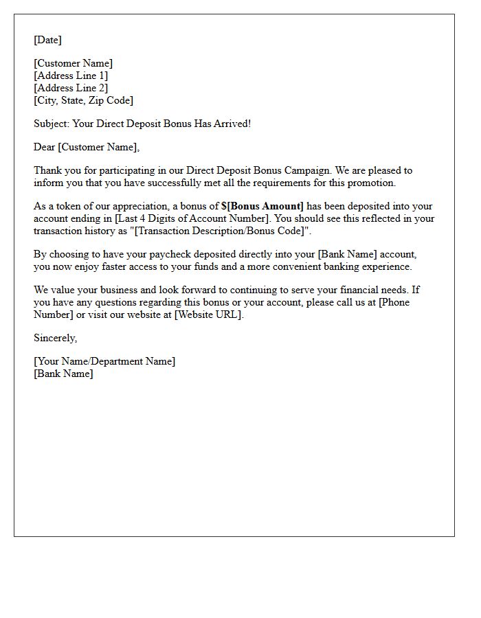 Direct Deposit Bonus Campaign Thank You Letter