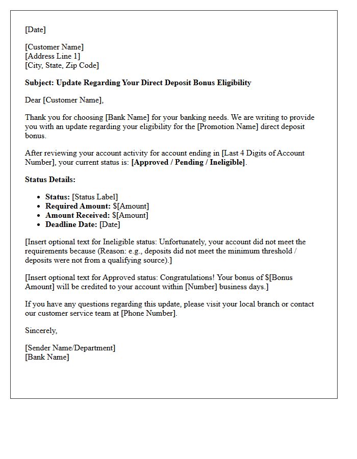 Direct Deposit Bonus Eligibility Status Letter