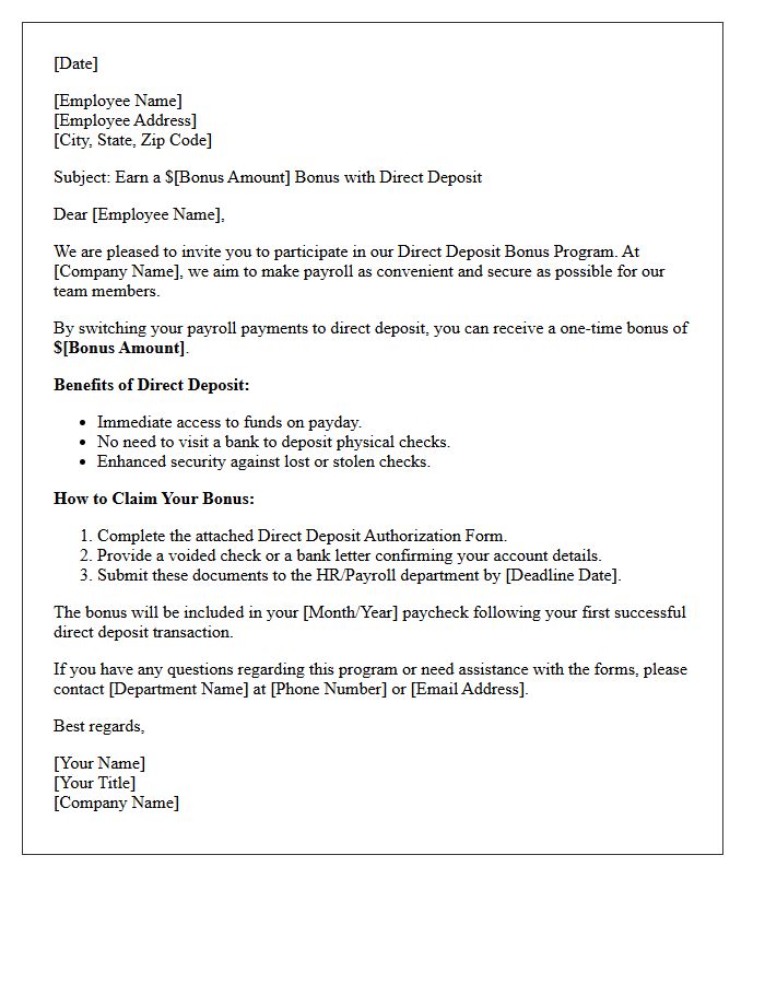 Direct Deposit Bonus Invitation Letter