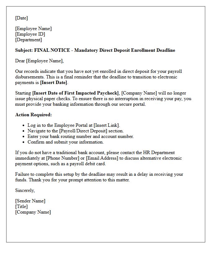 Final Deadline Direct Deposit Campaign Letter