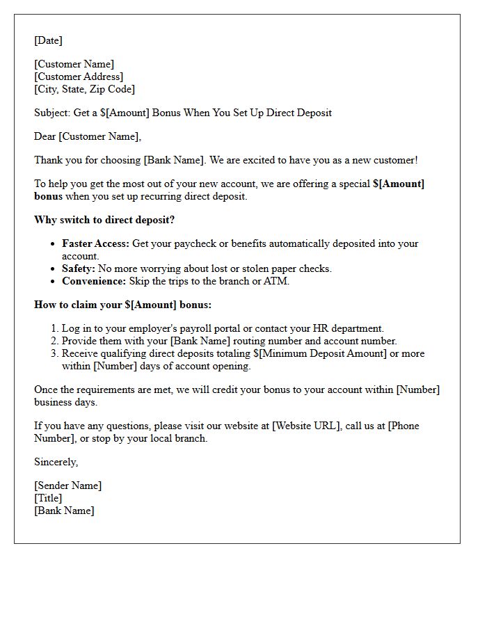 New Customer Direct Deposit Campaign Letter