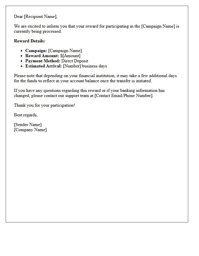 Pending Direct Deposit Campaign Reward Letter