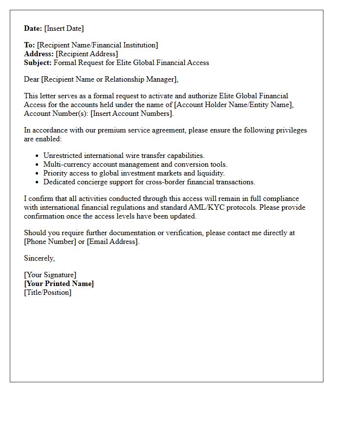Elite Global Financial Access Letter