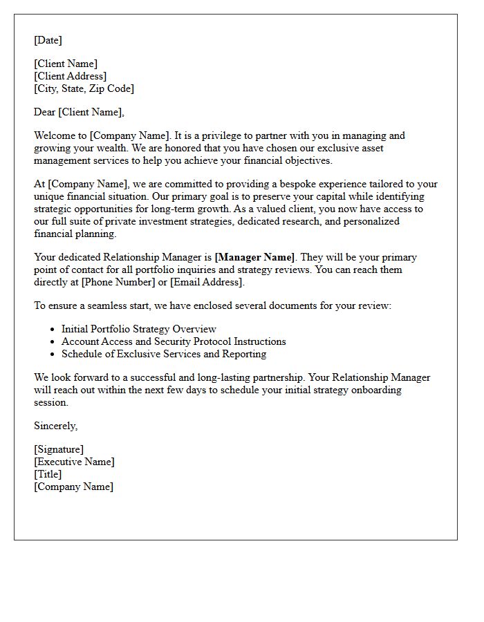 Exclusive Asset Management Welcome Letter