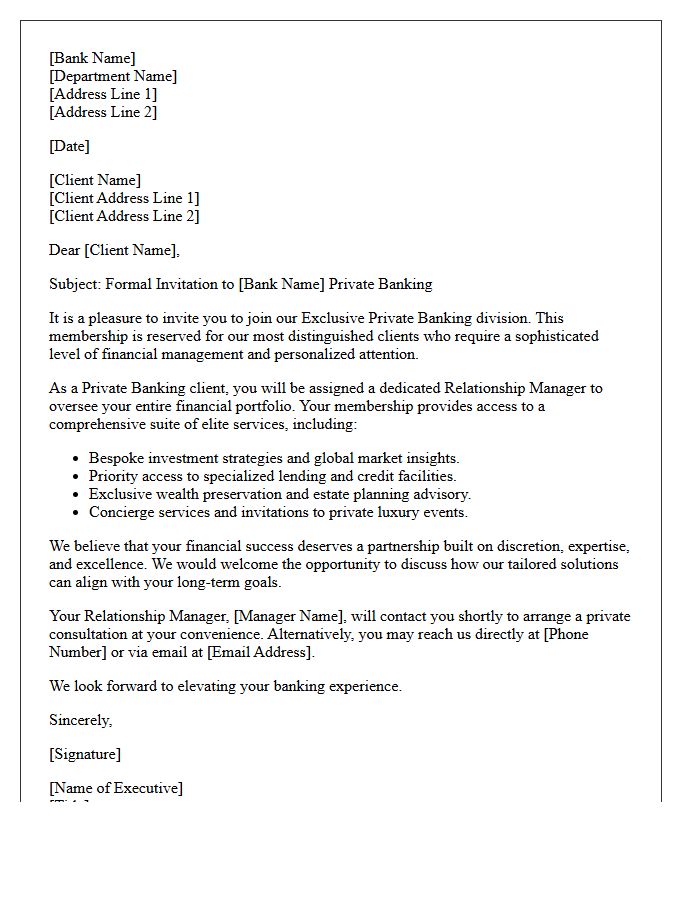 Exclusive Private Banking Invitation Letter