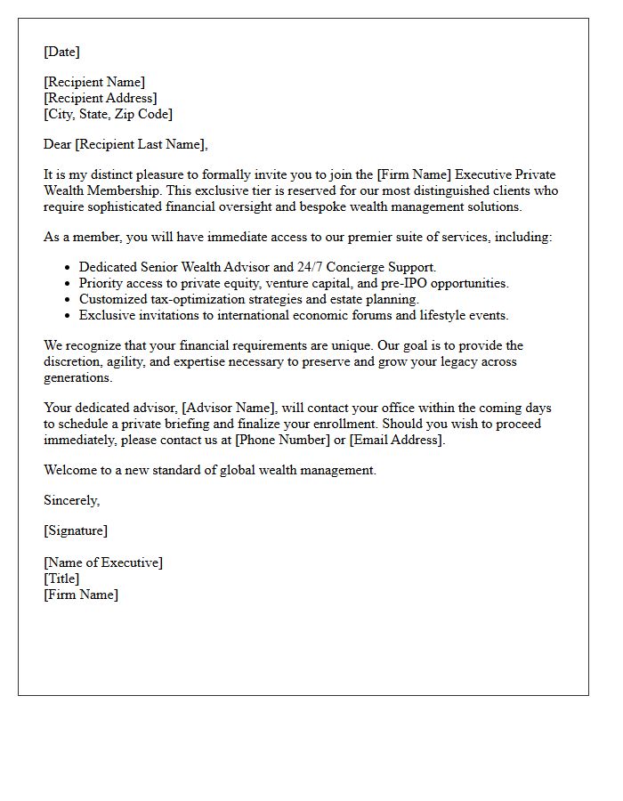 Executive Private Wealth Membership Letter