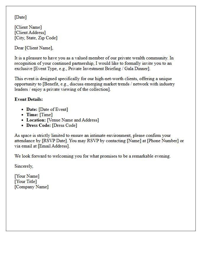 High Net Worth Client Invitation Letter