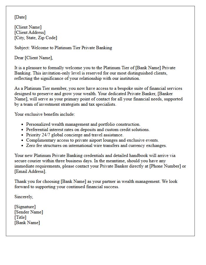 Platinum Tier Private Banking Letter