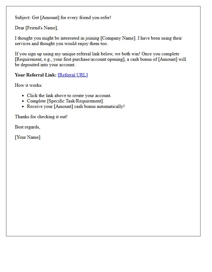 Standard Refer-a-Friend Cash Bonus Invitation Letter