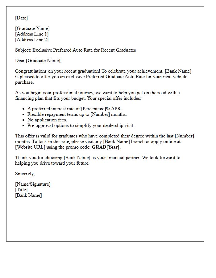 Bank Preferred Graduate Auto Rate Letter