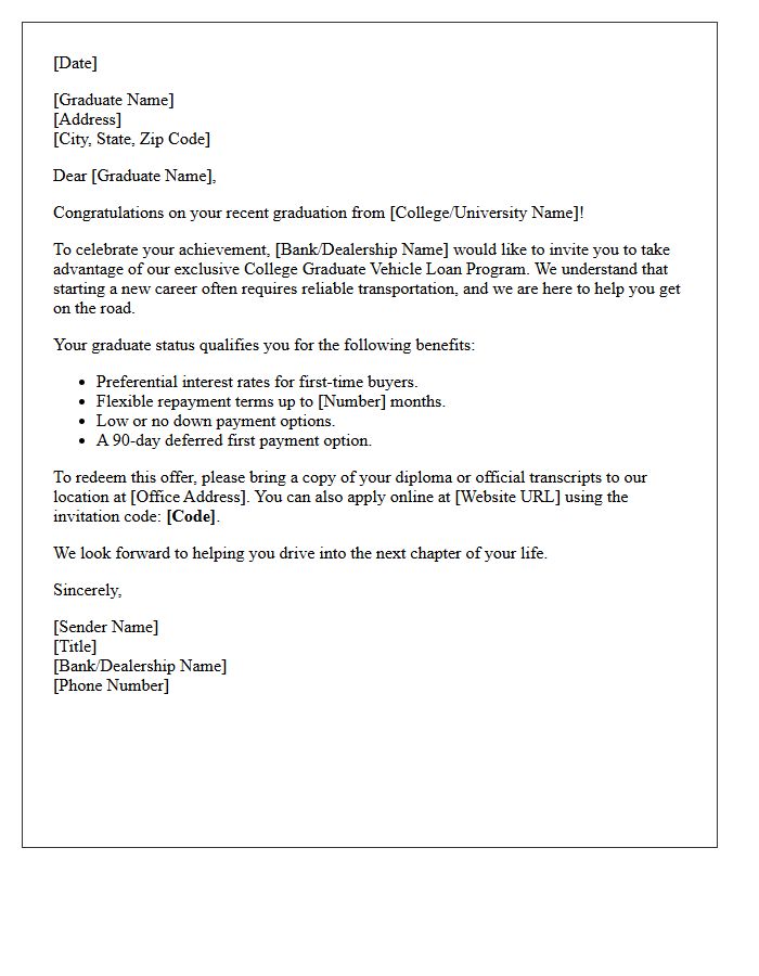 College Graduate Vehicle Loan Invitation Letter