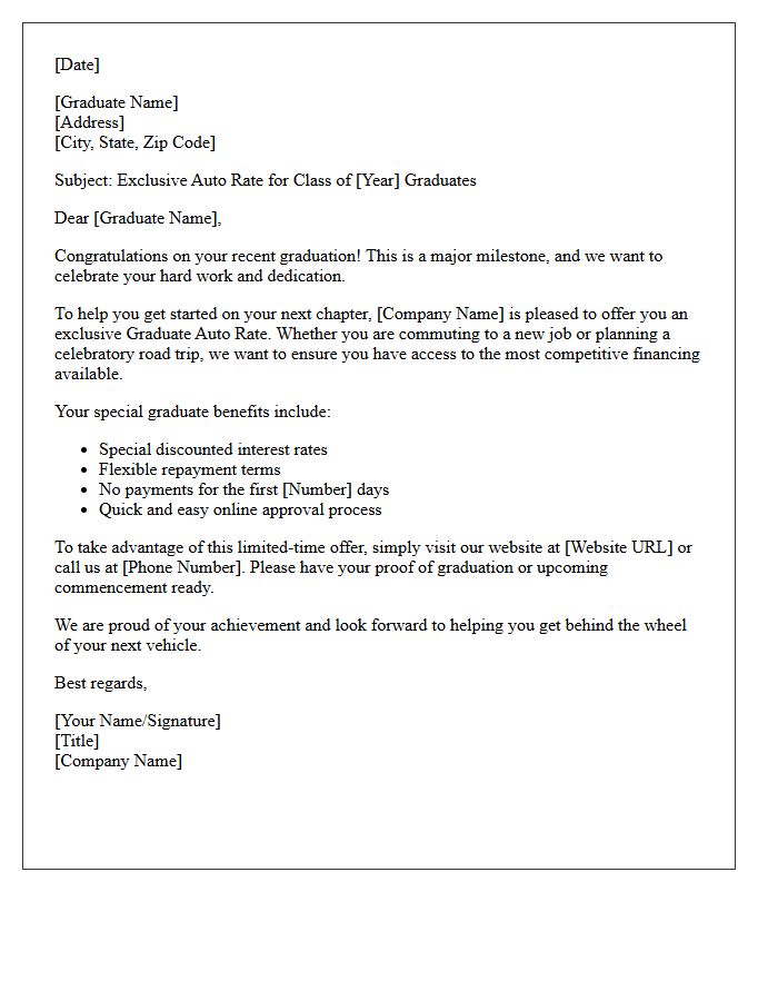 Congratulations Graduate Special Auto Rate Letter