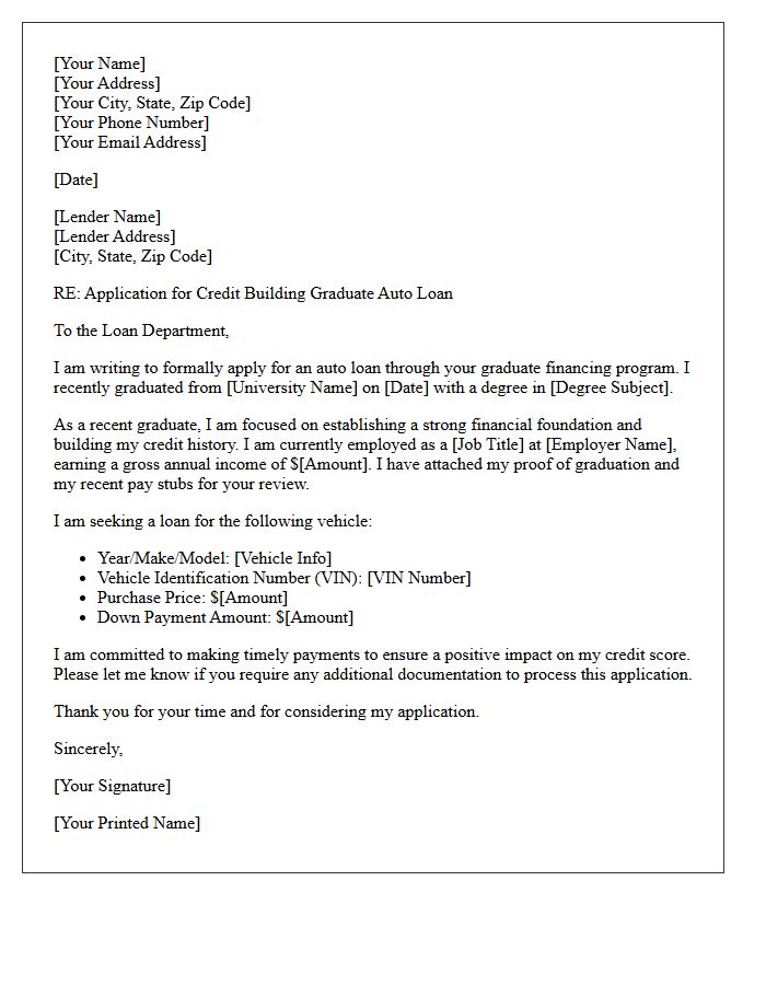 Credit Building Graduate Auto Loan Letter