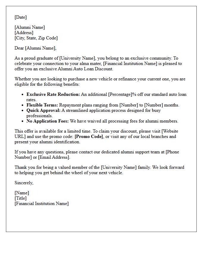 Exclusive Alumni Auto Loan Discount Letter