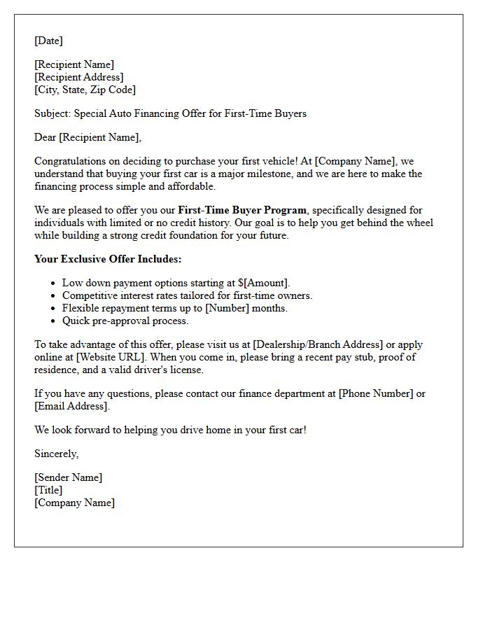 First Time Buyer Auto Financing Offer Letter