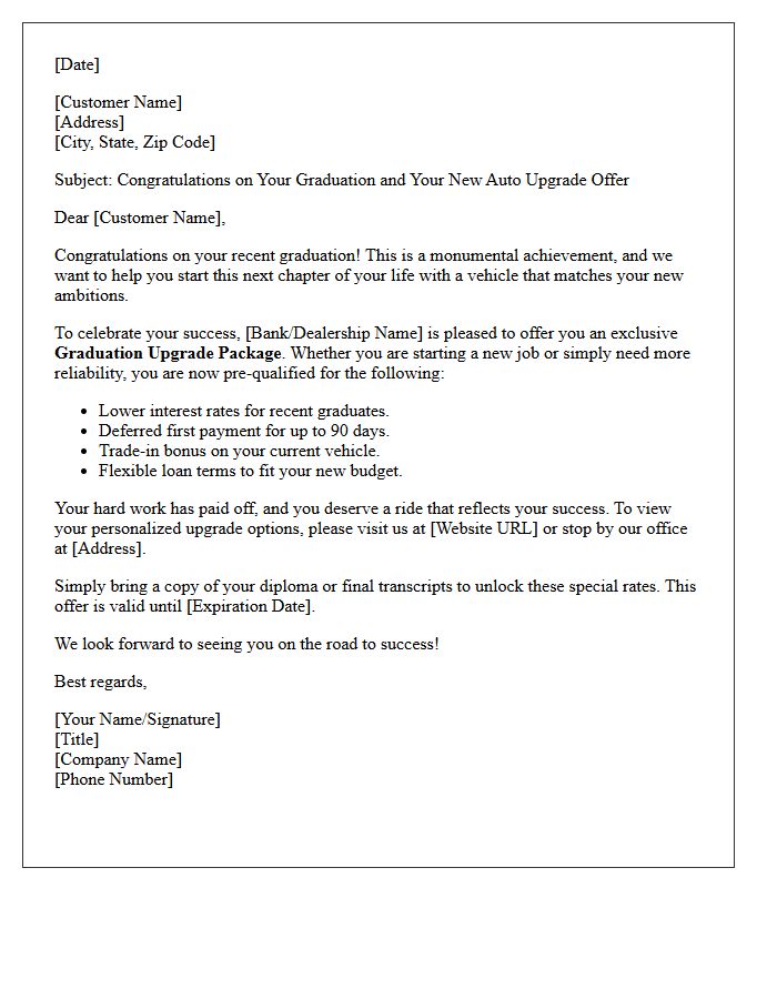 Graduation Celebration Auto Loan Upgrade Letter