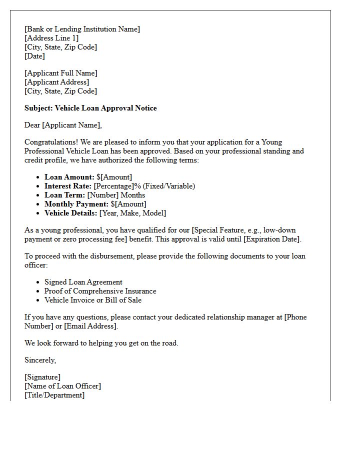 Young Professional Vehicle Loan Approval Letter