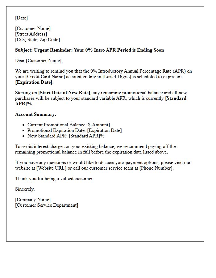 Expiration Reminder Letter For Zero Percent Introductory Rate Credit Card Offer