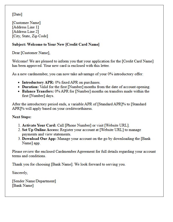 Welcome Letter For Zero Percent Introductory Rate Credit Card Offer