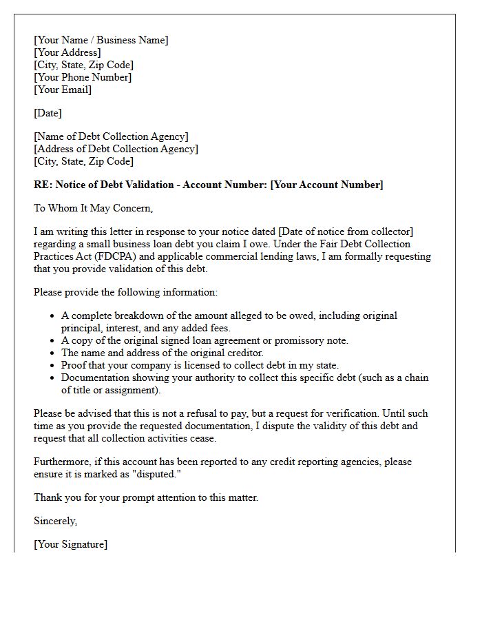 Initial Notice Small Business Loan Debt Validation Letter