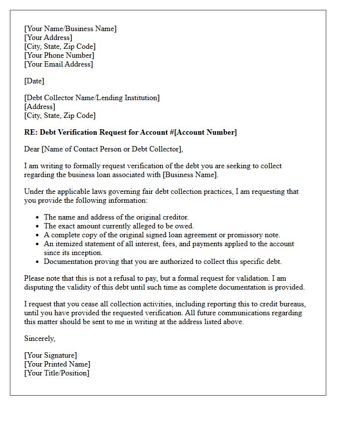 Letter of Small Business Loan Debt Verification Notice