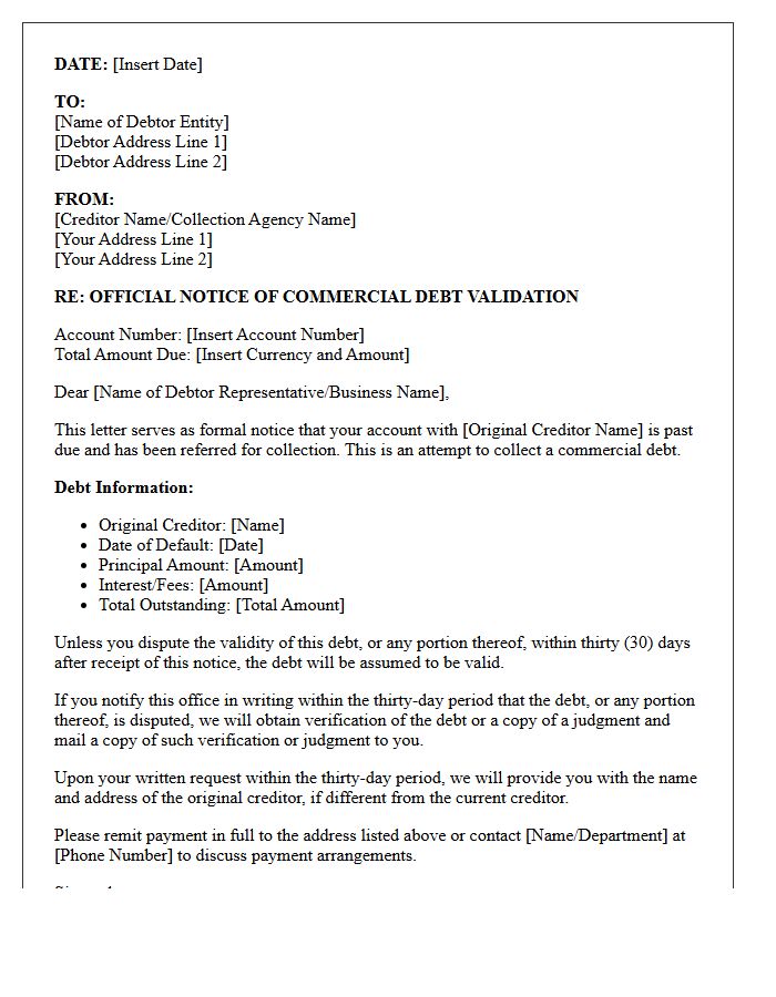 Official Commercial Debt Validation Notice Letter