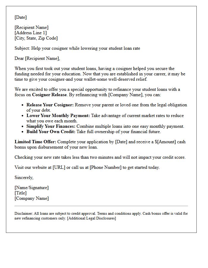 Cosigner Release Student Loan Refinancing Promotional Letter