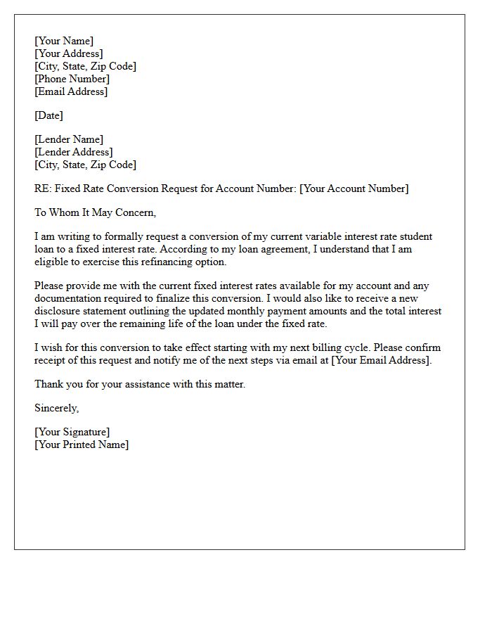 Fixed Rate Conversion Student Loan Refinancing Letter
