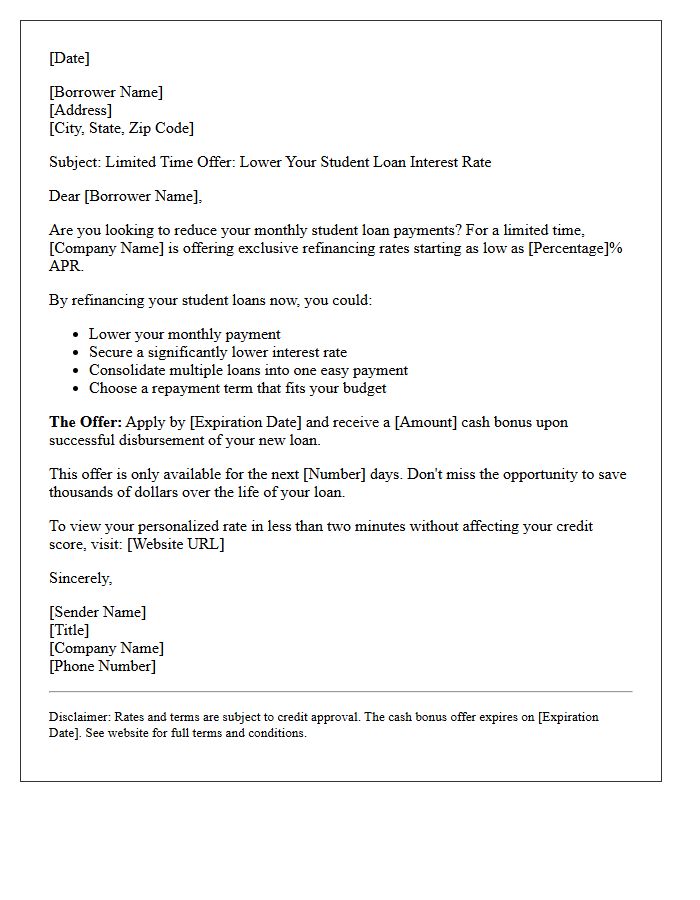 Limited Time Promotion Student Loan Refinancing Letter