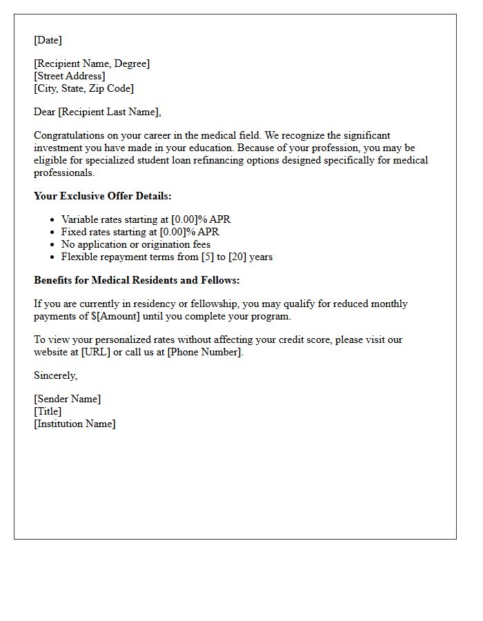 Medical Professional Student Loan Refinancing Offer Letter