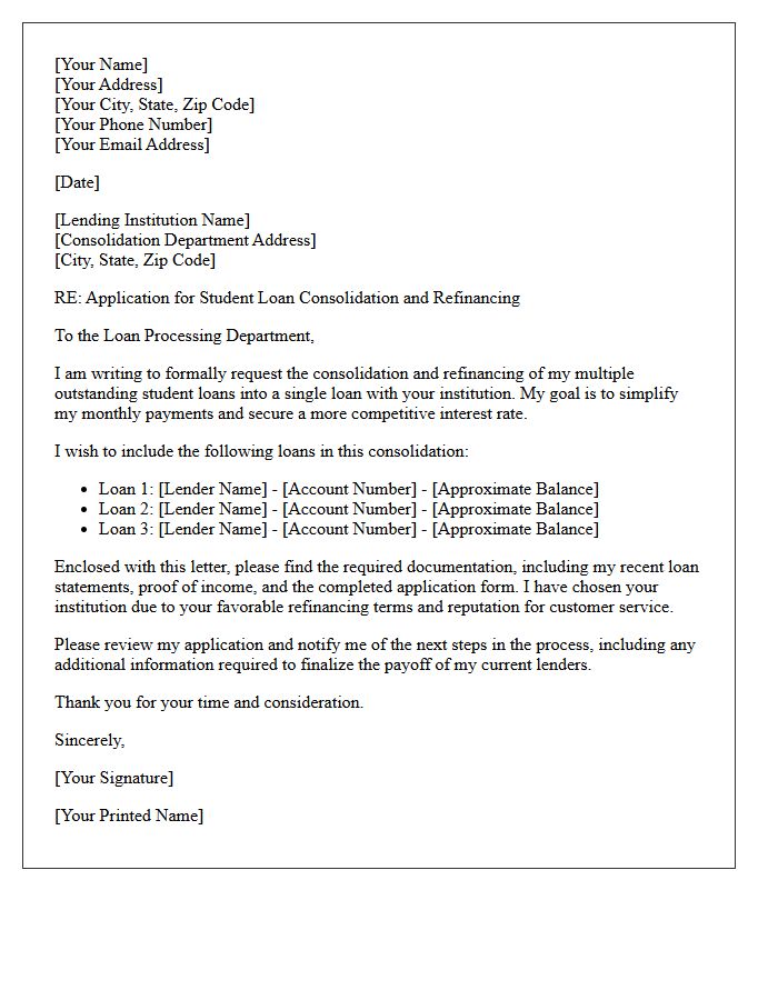 Multiple Debt Consolidation Student Loan Refinancing Letter
