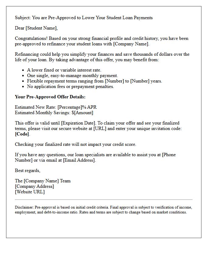 Pre-Approved Student Loan Refinancing Invitation Letter