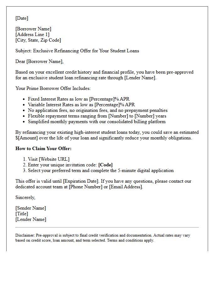 Prime Borrower Student Loan Refinancing Offer Letter